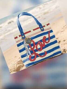 Blue & White Striped 'Love' Tote Bag